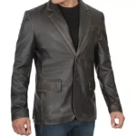 Mens Brown Leather Blazer Left Mens Brown Leather Blazer Left