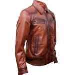 Mens Brown Leather Bomber Jacket Left