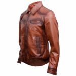 Mens Brown Leather Bomber Jacket Right