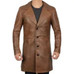 Men's Brown Leather Coat Front Men's Brown Leather Coat Front
