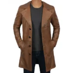 Men's Brown Leather Coat Front Open Men's Brown Leather Coat Front Open