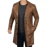 Men's Brown Leather Coat Open Front Men's Brown Leather Coat Open Front