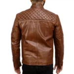 Mens Quilted Leather Motorcycle Jacket Back