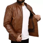 Mens Quilted Leather Motorcycle Jacket Open Left