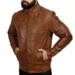 Mens Quilted Leather Motorcycle Jacket Right