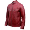 Mens Red Quilted Cafe Racer Leather Jacket Mens Red Quilted Cafe Racer Leather Jacket