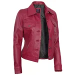 Pink Leather Trucker Jacket Left Pink Leather Trucker Jacket Left