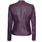 Purple Leather Biker Jacket Back