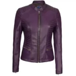 Purple Leather Biker Jacket Front Close