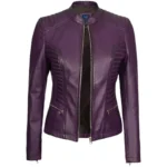 Purple Leather Biker Jacket Front Open