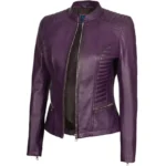 Purple Leather Biker Jacket Right Open