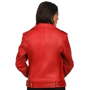 Red Leather Biker Jacket Women