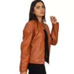Tan Leather Jacket Women Left Open