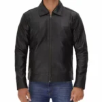 Vintage Black Leather Jacket Close Vintage Black Leather Jacket Close