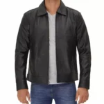 Vintage Black Leather Jacket Front Open Vintage Black Leather Jacket Front Open