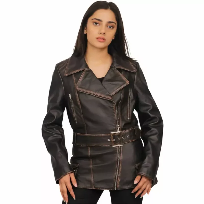 Vintage Brown Leather Coat Front