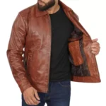 Vintage Brown Leather Jacket Left Open Vintage Brown Leather Jacket Left Open