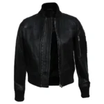 Womens Black Bomber Jacket Front Open Womens Black Bomber Jacket Front Open