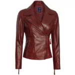 Womens Brown Biker Jacket Front Womens Brown Biker Jacket Front