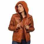Women's Leather Jacket With Hood Front Open Women's Leather Jacket With Hood Front Open