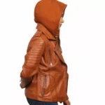 Women's Leather Jacket With Hood Left Women's Leather Jacket With Hood Left