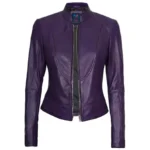 Womens Purple Biker Jacket Front Open