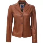 Womens Tan Blazer Front Close Leather Womens Tan Blazer