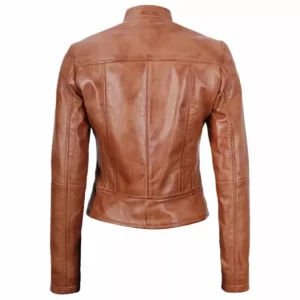 Womens Tan Leather Jacket Back