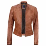 Womens Tan Leather Jacket Front Open Womens Tan Leather Jacket Front Open