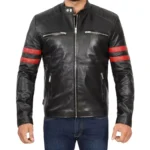cafe-racer-mens-red-strip-leather-jacekt Black Leather Quilted Jacket Mens With Red Strips