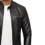 men-black-leather-racer-jacket Black Cafe Racer Leather Jacket
