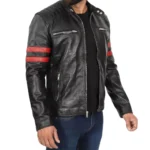 mens-black-and-red-leather-jacket Black Quilted Jacket With Red Strips
