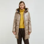 Beige Long Puffer Coat Front Open Beige Long Puffer Coat Front Open