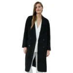 Black Double Breasted Coat For Ladies Front Open Black Double Breasted Coat For Ladies Front Open