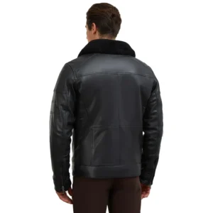 Black Leather Jacket With Fur Collar For Mens Back