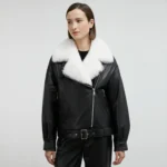Black Leather Jacket With White Fur Front Black Leather Jacket With White Fur Front