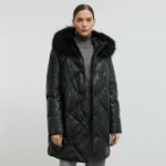 Black Puffer Coat With Black Fur Hood Front Open Black Puffer Coat With Black Fur Hood Front Open