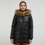 Black Puffer Coat With Fur Hood Front Black Puffer Coat With Fur Hood Front