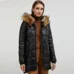 Black Puffer Coat With Fur Hood Front Open Black Puffer Coat With Fur Hood Front Open