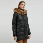Black Puffer Coat With Fur Hood Left Black Puffer Coat With Fur Hood Left