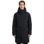 Black Puffer Coat With Hood For Mens Front Black Puffer Coat With Hood For Mens Front