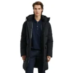 Black Puffer Coat With Hood For Mens Front Open Black Puffer Coat With Hood For Mens Front Open