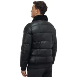 Black Puffer Jacket With Black Fur Collar For Mens Back