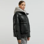 Black Puffer Jacket With Hood Left Black Puffer Jacket With Hood Left