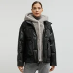 Black Puffer Jacket With Hood Open Front Black Puffer Jacket With Hood Open Front