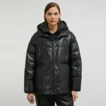Black Puffer Jacket Women Front Black Puffer Jacket Women Front