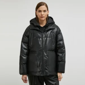 Black Puffer Jacket Women Front