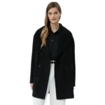 Black Wool Womens Coat Front Open Black Wool Womens Coat Front Open
