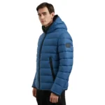Blue Puffer Jacket With Hood Half Blue Puffer Jacket With Hood Half
