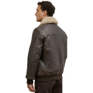 Brown Leather Jacket With Fur Collar For Mens Back